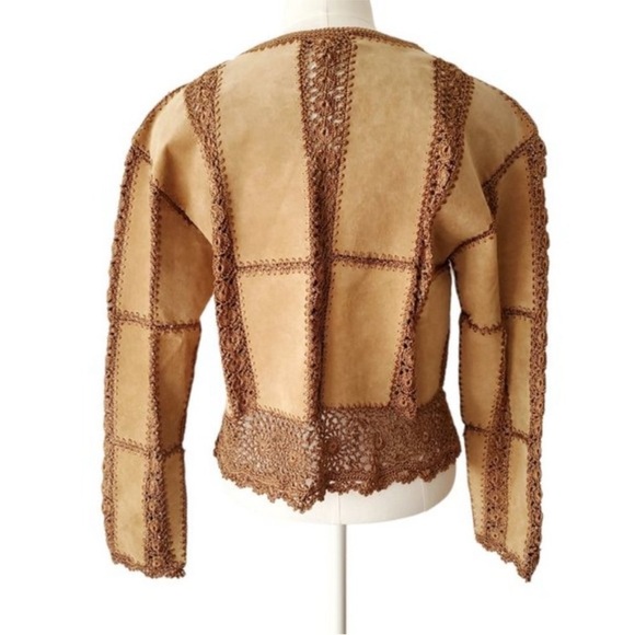 Vintage suede and crochet brown jacket - Picture 4 of 9